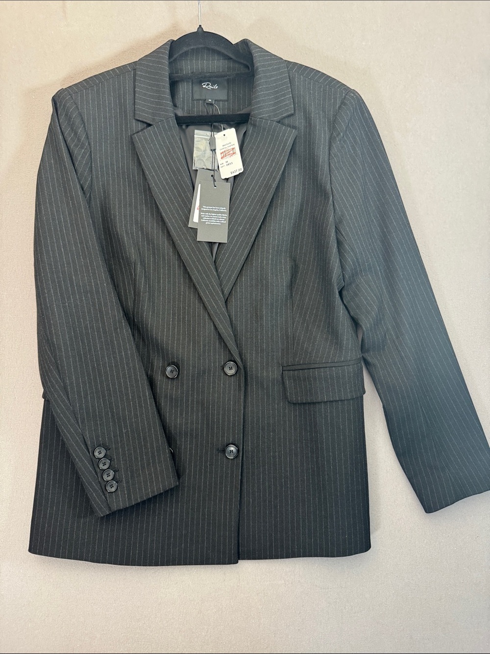 Rails Jac Charcoal Pinstripe Double-Breasted Blazer, Size M